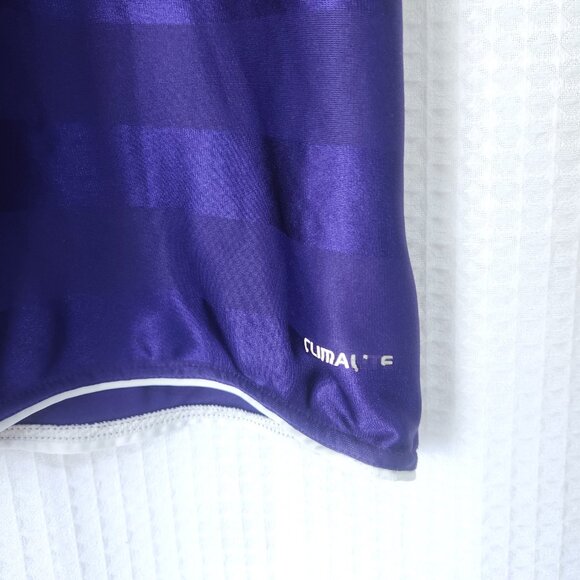 Adidas Shirt Athletic Top Short Sleeve Climalite Purple W White Stripes Med - Picture 4 of 10